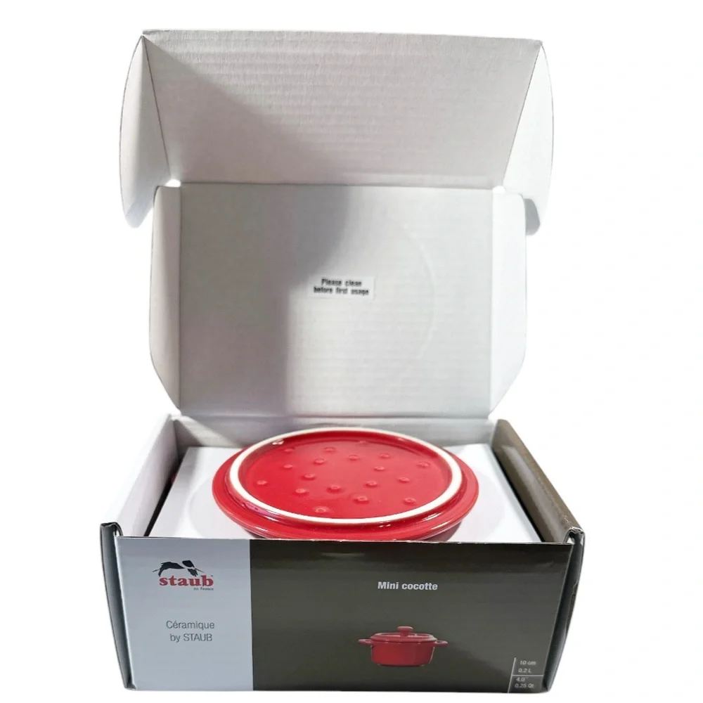 NEW Staub CHERRY (Red) MINI ROUND CERAMIC COCOTTE 10cm